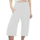 thumbnail image 1 of Pantalones capri casuales con cintura elástica y efecto lino para mujer - Pantalones deportivos de color liso con tejido crepé lavado para un uso diario cómodo, 1 of 5