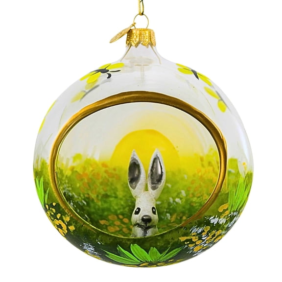 4.50in Silver Grey Bunny In Diorama, Glass, Ornament Easter Spring Rabbit 17731 MORAWSKI