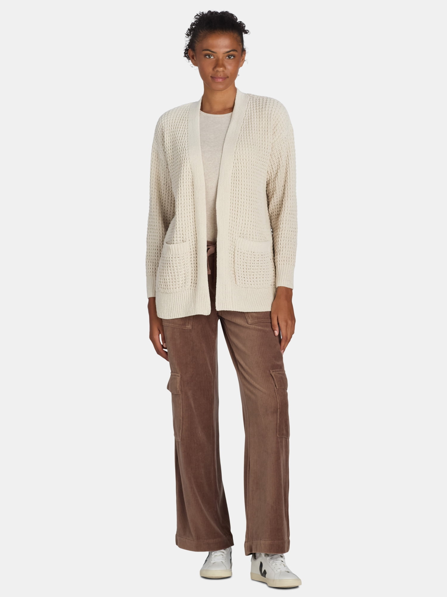 Time and Tru Women's Chenille Cardigan Sweater, Midweight, Sizes