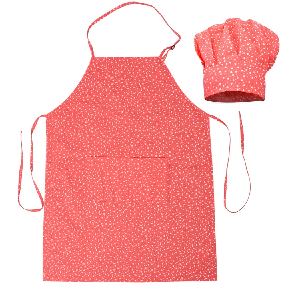 Kids Apron Chef Hat Set Adjustable Cute Cotton Child Kitchen Aprons with 2 Pockets for Cooking Baking Painting;Kids Apron Chef Hat Set Adjustable Cute Cotton Child Kitchen Aprons Kit