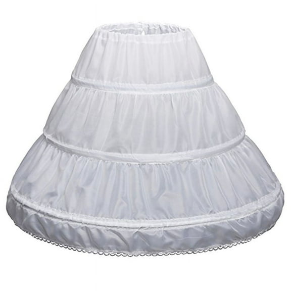White Children Petticoat A-Line 3 Hoops One Layer Kids Crinoline Lace Trim Flowe