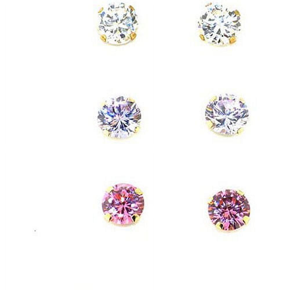 Brilliance Fine Women's 10kt Yellow Gold Multi-Color CZ Stud Earrings Set, 3 Pairs