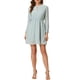 thumbnail image 2 of Vestido de fiesta de mujer Inspire Chic con escote en V, mangas largas, falda acampanada en color verde guisante con estrellas doradas, talla L, 2 of 6