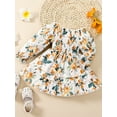 thumbnail image 3 of hirigin Girls Casual Floral Dress, Flower Print Boat Neck Long Sleeve Smocked One-Piece with Layered Hem for Kids, 1-5 Years, 3 of 9