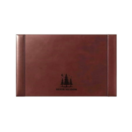 Office Leather Desk Mat – Premium Brown Desk Pad with Raised Edge Stitching, Professional Structured Writing Surface, and Non-Slip Base – Corporate Executive Desk Protector for VIPs – Silver Meadow