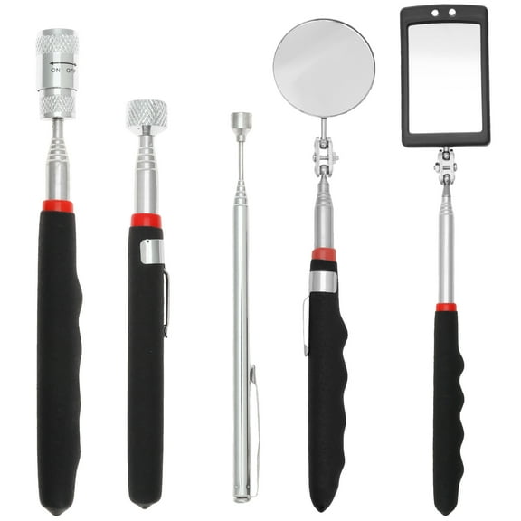 5Pcs Stainless Steel Assorted Styles LED Magnet Pickup Tool Set Compact Telescopic Magnetic Pickup Tool With Anti Slip Handle for Finding Metal Nuts Bolts Screws