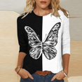 thumbnail image 2 of Hauts à Manches 3/4 pour Femmes Mode Féminine T-Shirt Imprimé Ample Blouse Mi-Longue à Manches 3/4 Col Rond Hauts Décontractés T-Shirts en Coton pour Femmes T-Shirts pour Femmes Mode, 2 of 6