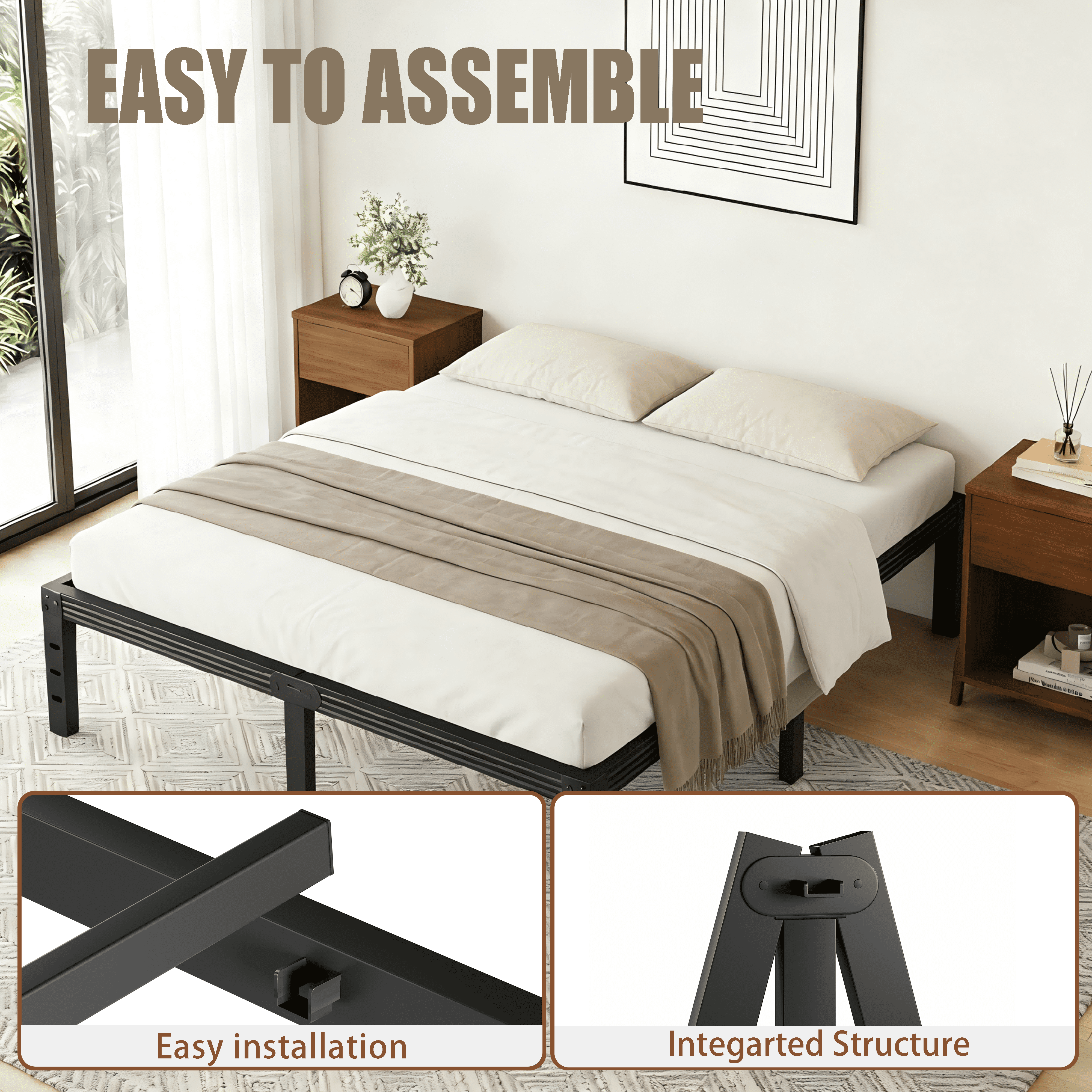 RLDVAY 12 inch Queen Bed Frame,Heavy Duty Metal Platform,No Box Spring Needed,Noise-Free,Easy Assembly