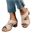 thumbnail image 4 of Viluyesy Women's Block Heels Sandals, Peep Toe Fashion Rivets Slip-On Comfortable Breathable Shoes Pink 7.5, 4 of 6