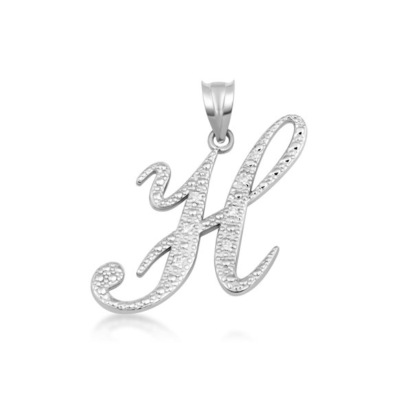 .925 Sterling Silver Cursive Letter Script "H" CZ Initial Pendant Necklace with 18" Chain