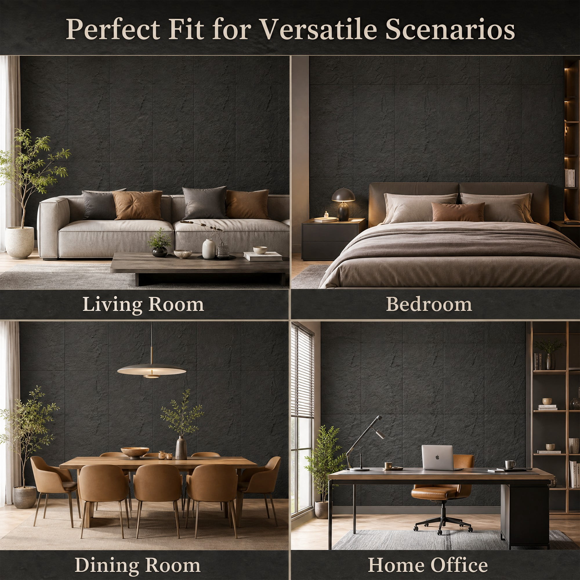 Mirrasia 4PCS 48"x 24" 3D Wall Decor Wall Panels Faux Stone Siding, Carbon Black