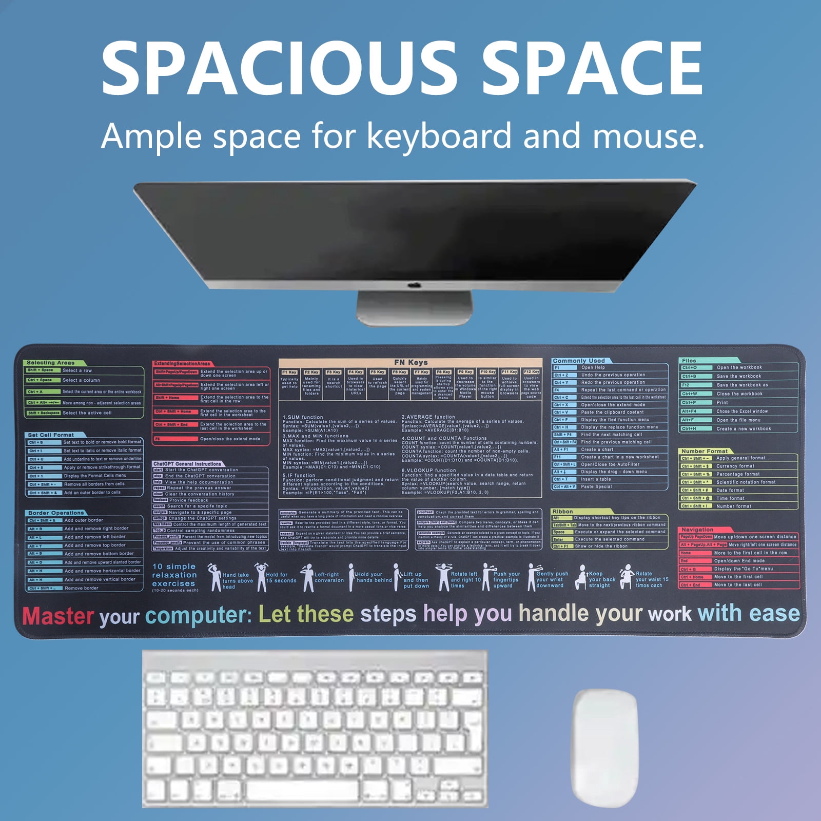 Desk Pad with Word Function Key Providing Spacious and Waterproof Surfaces for Office and Gaming