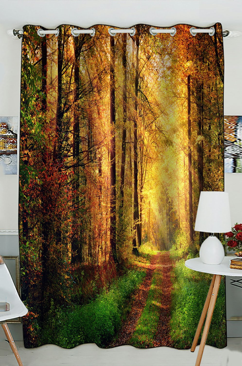 Phfzk Autumn Scene Window Curtain, Autumn Trees In Sun Light Landscape