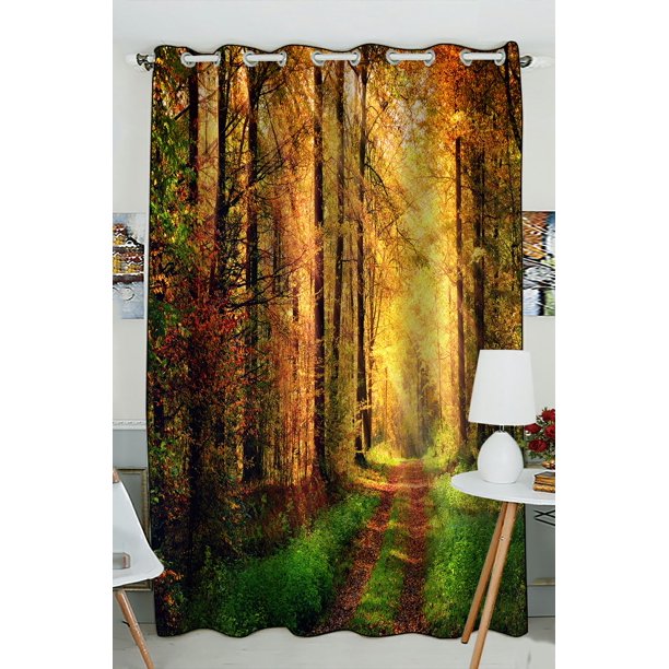 Phfzk Autumn Scene Window Curtain, Autumn Trees In Sun Light Landscape ...