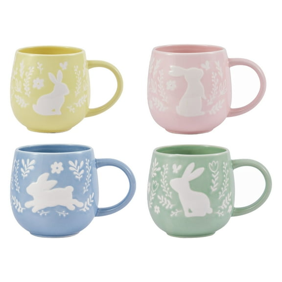 Bico Pastel Color Bunny Stoneware Mugs Set, Microwave & Dishwasher Safe, for Easter, Spring
