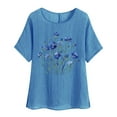 thumbnail image 3 of DDAPJ pyju Cotton Linen Tops for Women Dressy Casual Floral Blouse Loose Comfy Round Neck Short Sleeve T Shirt on Sale Blue XL, 3 of 5