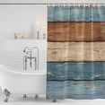 thumbnail image 2 of Polyester Fabric Farmhouse Blue Brown Shower Curtain, Vintage Wooden Striped Waterproof Bathtub Curtain Bathroom Decor Set with Hooks 54 x 78 Inches, 2 of 6