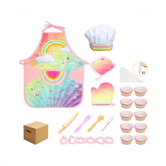 "Juego De 26pz Disfraces De Chef Para Niños, Incluye Delantal Lab.G, Rosa "