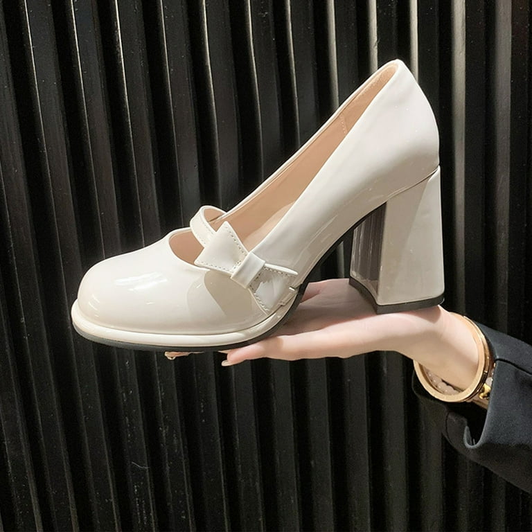Xfvqtps Womens Mary Jane Shoes Bow Vintage Square Toe Dress Shoes
