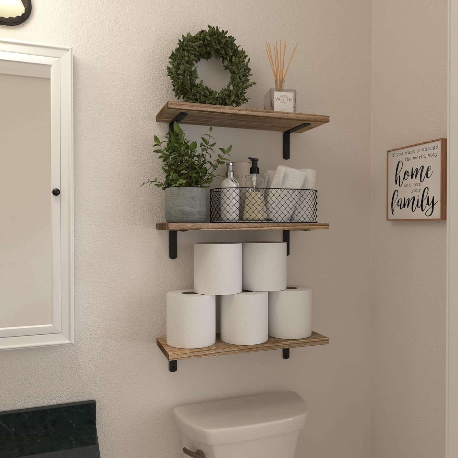 LSFA Wood Floating Shelf Set of 6, Farmhouse Wall Decor for Bedroom Bathroom Living Room Book Storage