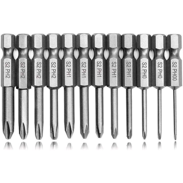 HUGFEGWE 12Pcs Magnetic Phillips Screwdriver Bit Set with 1/4-inch Hex Shank Cross Head Screw Driver Bits Drill Tool Accessory, 50mm Length CJB91-13998