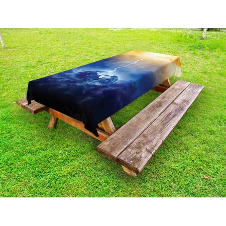

Nature Outdoor Tablecloth Big Bolt Hits Planet Earth Dramatic Sky Energy Illumination Atmosphere Art Print Decorative Washable Fabric Picnic Tablecloth 58 X 120 Inches Yellow Blue by Ambesonne