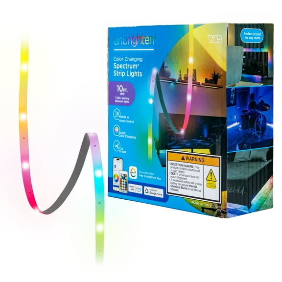 Enbrighten Vibe 10’ Smart LED Light Strip, App & Remote Control, RGBIC Color Changing