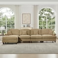 thumbnail image 5 of Classic Three Seater Modular L Shaped Sectional Couch with Flared Arms and Removable Ruffles Pleats Skirts and Spindle Legs, Comfy Chenille Four-Seat Deep Seat Sofa, 5 of 9
