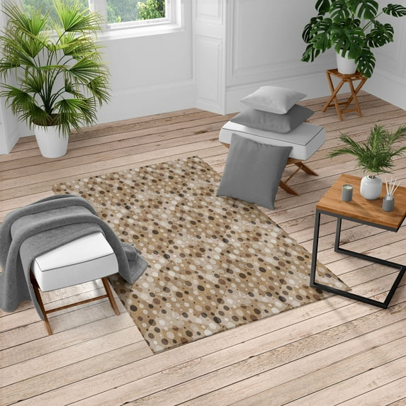 Abstract Turkish Area Rug, Colorful Circular Large Polka Dots Bubble Happy Hipster Fun Print, Soft Carpet for Living Room Decor with Distressed Look, 5.2' X 7.6', Almond Eggshell, by Ambesonne