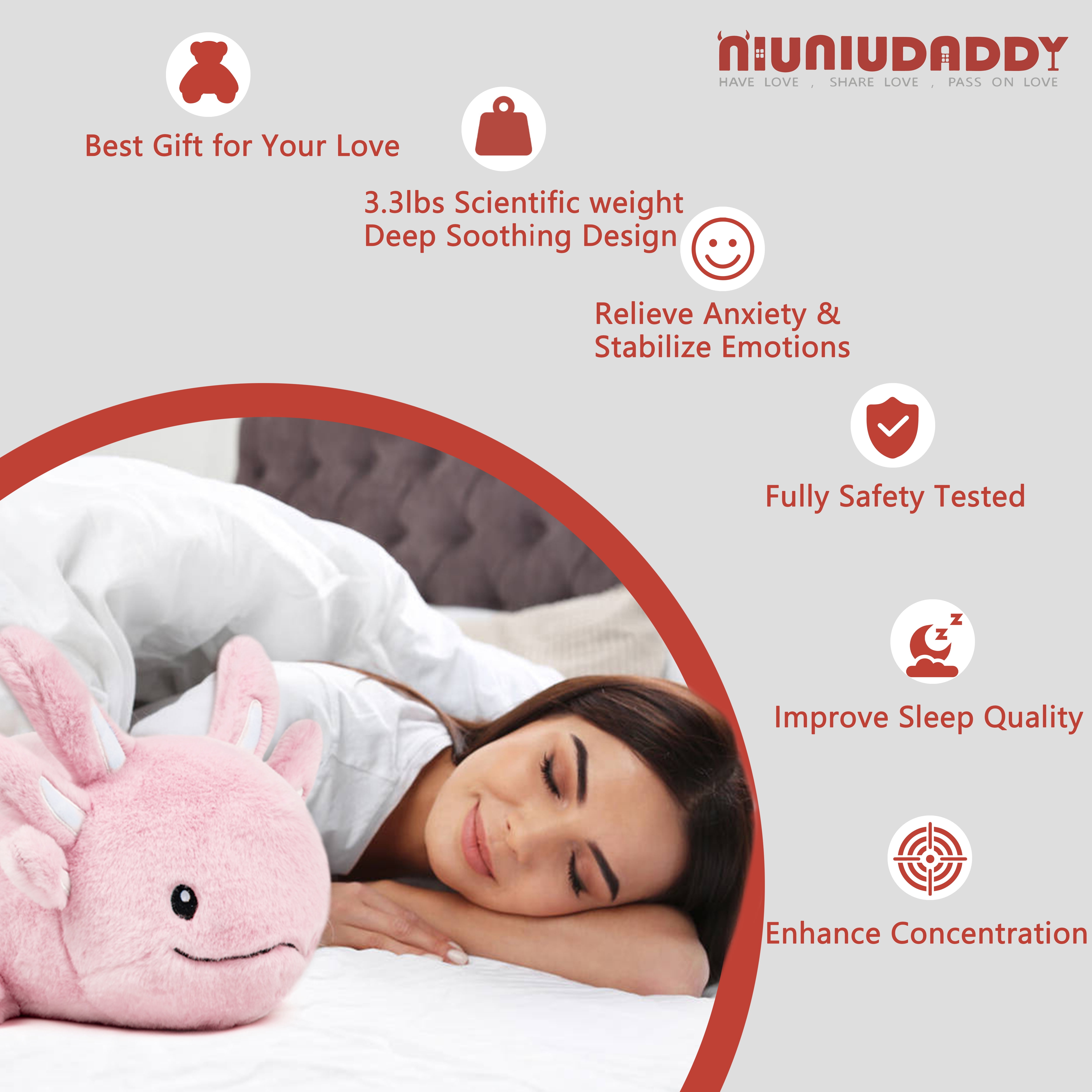 Niuniu Daddy 20” Pink Weighted Axolotl Stuffed Animals 2.8 Pound Soft Hugging Salamander Plush Toy for Kids/Adults