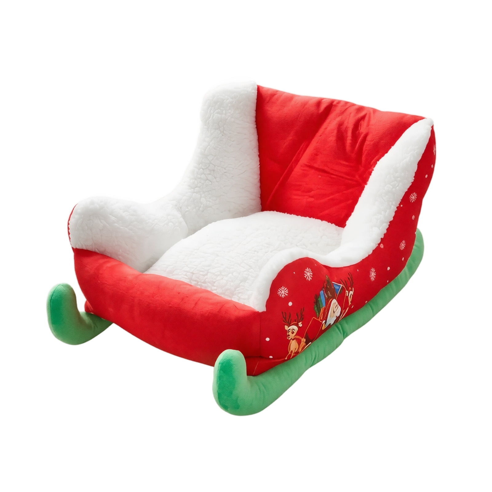 YZZZJZQL Christmas Sleigh‑Shaped Pet Bed For Small Dogs & Cats Cozy Indoor Warm Pet Sofa Sleeping Cushion With Removable Washable Cover
