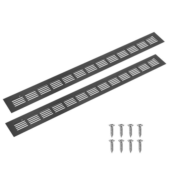 Uxcell 2-Pack Cubierta de Ventilación de Puerta de Aleación de Aluminio, Rejilla de Ventilación de 20x2"/500x50mm con Tornillos para Gabinete [Negro]