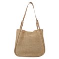 thumbnail image 1 of Bolso de mano tejido para mujer bolso compuesto de cuero PU bolso de playa de gran capacidad ahuecado, 1 of 9