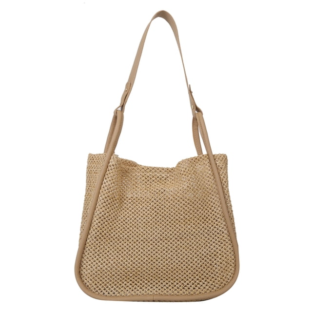 Bolso de mano tejido para mujer bolso compuesto de cuero PU bolso de playa de gran capacidad ahuecado