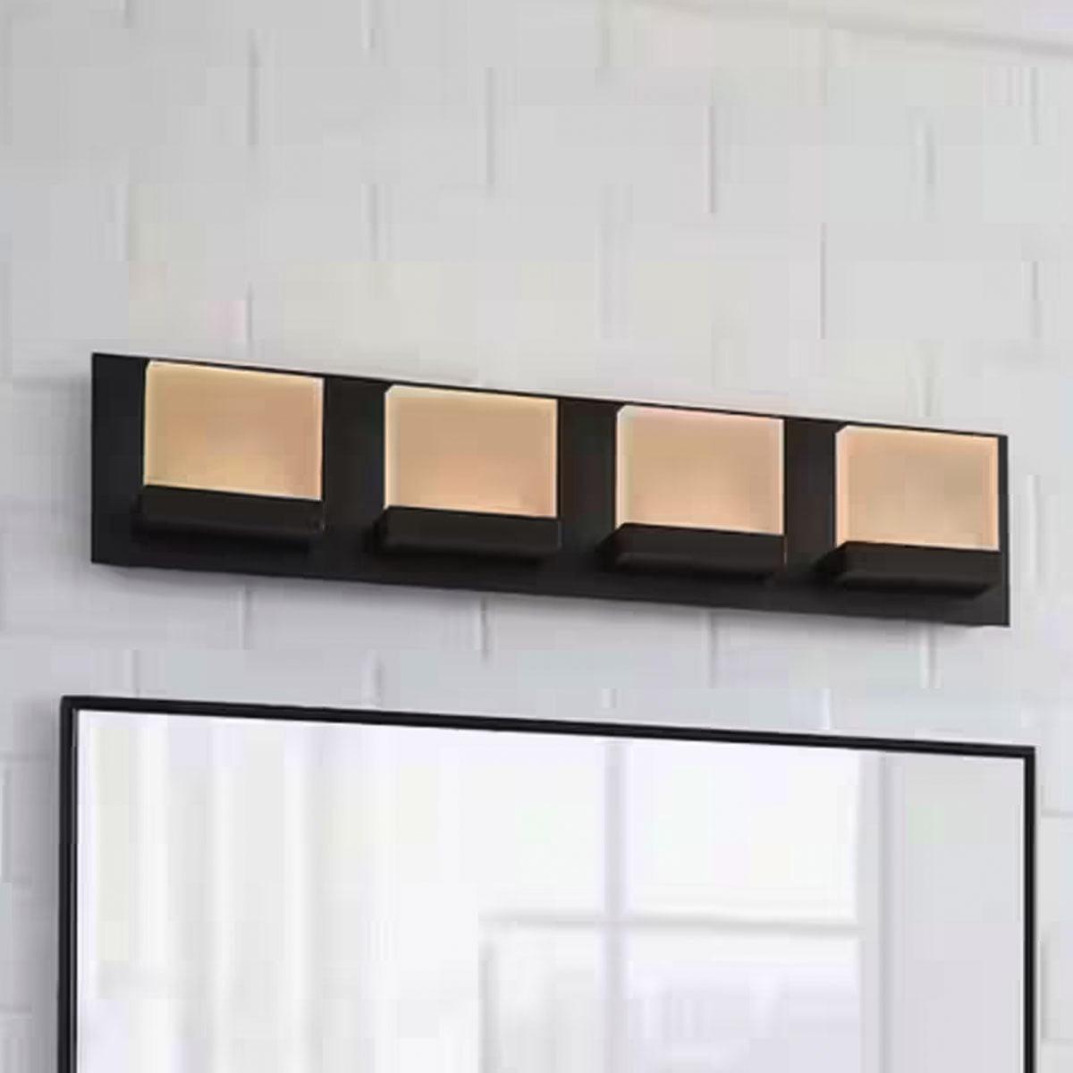 Ceybo LED Bathroom Vanity Light Warm White 24 Inch 3000K Black Modern Matte Four Integrated 10-W LED Bulbs Rectangle Vanity Light Over Mirror Wall Lighting Fixture