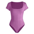 thumbnail image 4 of larppty Women's Square Neck Short Sleeve Long Sleeve Bodysuit Sexy Body Suits Shirt Slim Fitted Tops（Pink， M）, 4 of 6