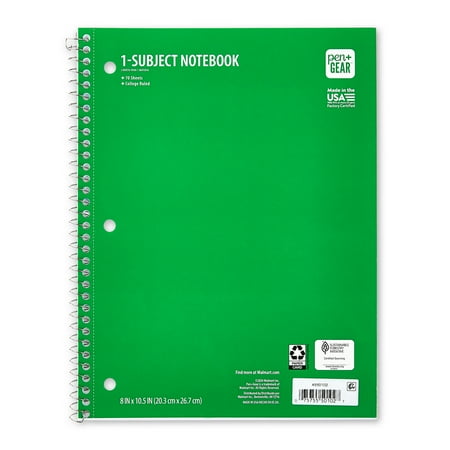 Pen+Gear College Ruled 1-Subject Notebook, 8" x 10.5", Green, 70 Sheets