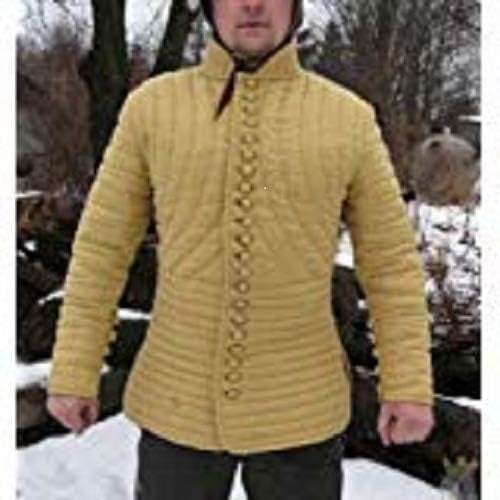 THOR INSTRUMENTS Medieval-Gambeson-Medieval-Padded-Collar-Full-Sleeves-Thick-Yellow-Color Rustic Vintage Home Decor Gifts