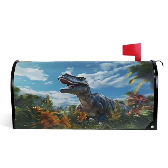 Ryvnso Mailbox Cover Dinosaur in Forest Magnetic Mailbox Wrap Standard Size 21x18 Inch
