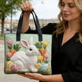 thumbnail image 4 of 2Pcs Rabbit Canvas Handbag Cute Animal Handbag Rabbit Pattern Shoulder Handheld Shopping Easter Bunny Egg Sunflower Pattern 11.8", 4 of 6