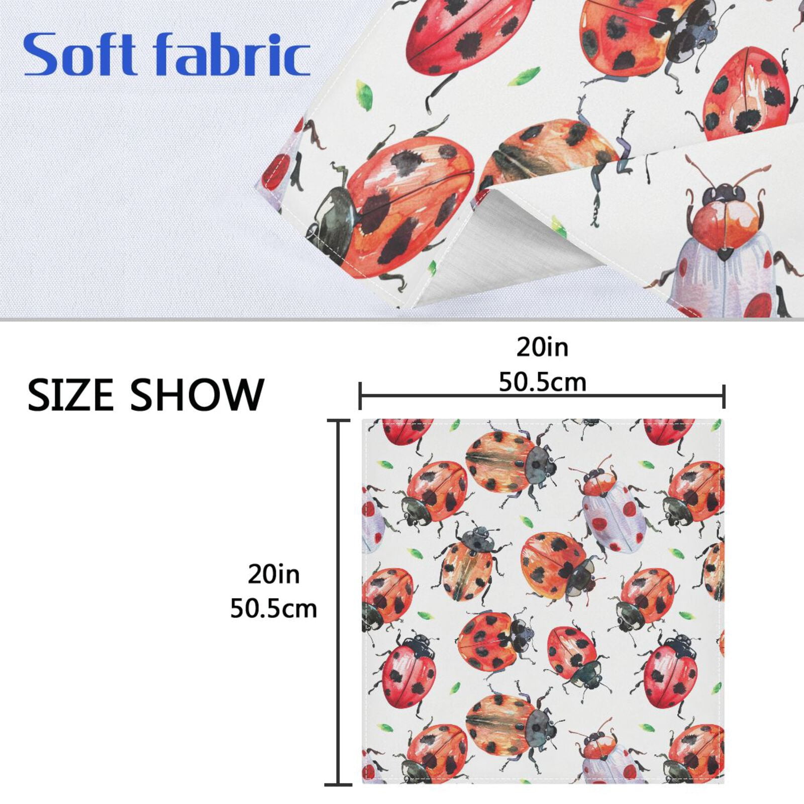 JSTEL Lady Bug Watercolor Cloth Napkins Set of 6, 20x20 Inch Washable and Reusable Napkin for Decoupage Dinner Party Everyday Use