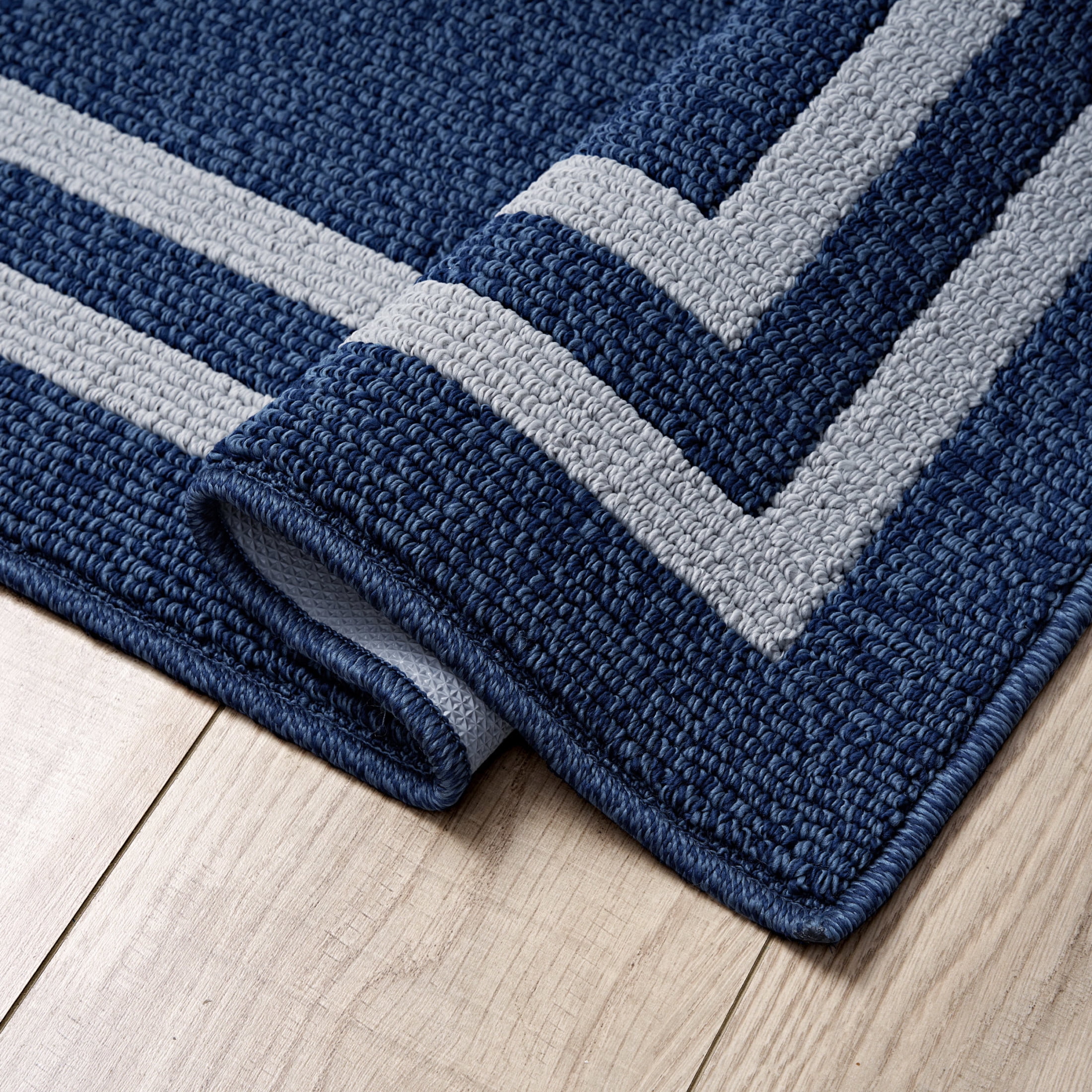 Washable Skid-Resistant Runner Rug, Border, Denim Twist and Light Grey, 26" x 45"