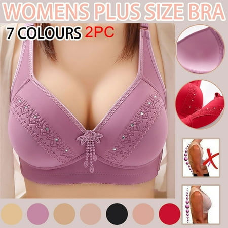Dazajoo Women s Plus Size Breathable Underwear Comfy Lightweight Wireless Bralettes V Neck Seamless Bra Smooth Push Up Everyday Bras 2 PC Today s Deals Black 40