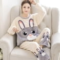 thumbnail image 1 of Conjunto de Pijamas de franela para mujer, ropa de dormir de conejo, Negligee, plantas, lencería de invierno, Kawaii, dibujos animados, 1 of 3