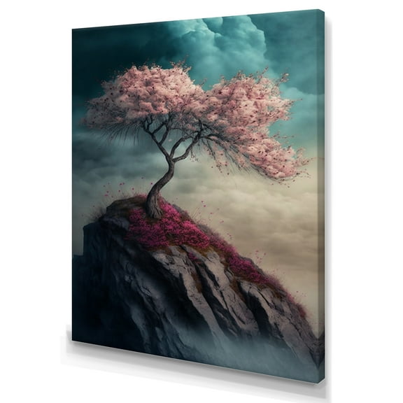 Designart Mountain Top Cherry Blossom IV Canvas Wall Art