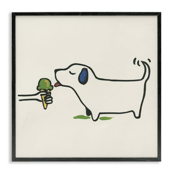 Stupell Industries Dog & Ice Cream Food & Beverage Painting Black Framed Art Print Wall Art, 12 x 12