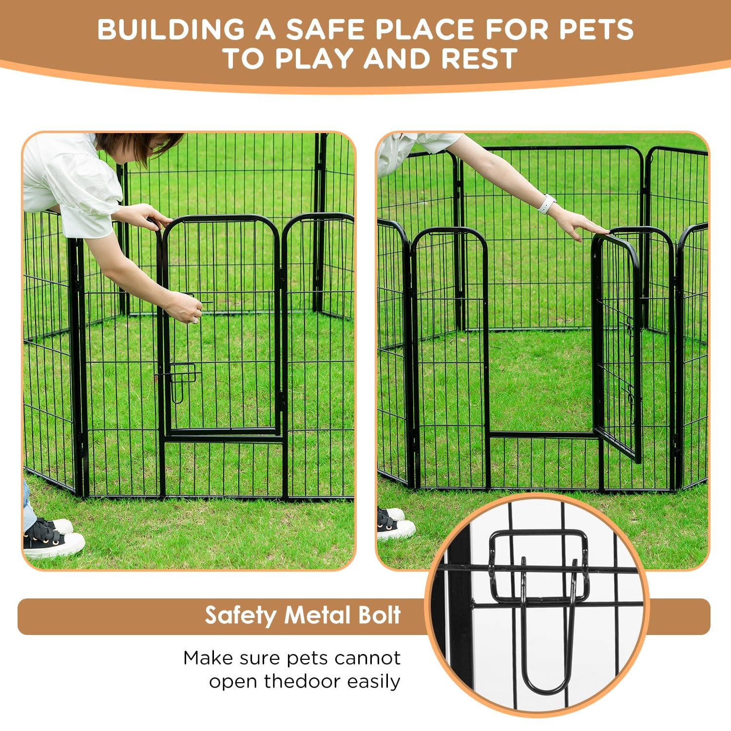 XF XINFENG Dog Playpen 40 inch 12 Panels Metal Dog Pen for Medium and Large Dogs Outdoor Exercise Pen with Doors for RV Camping Yard, Black