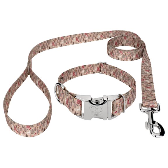 Country Brook Petz® Premium Woodland Christmas Dog Collar and Leash Limited Edition, Large