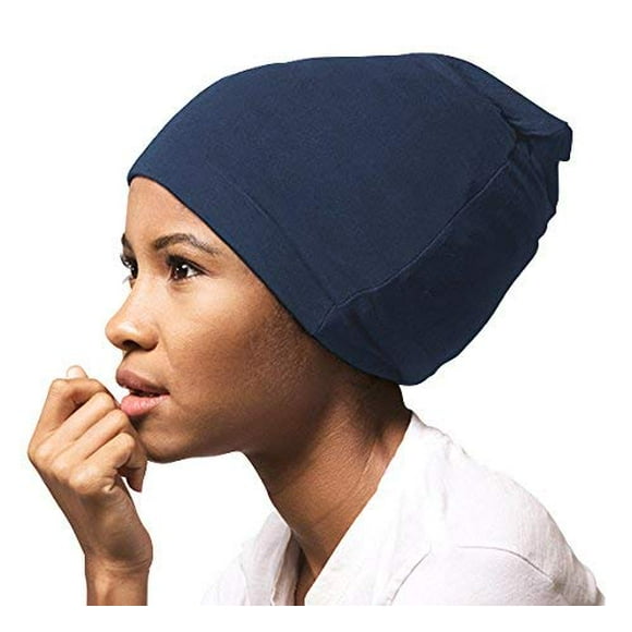 ADAMA Bonnet en Jersey Doublé de Satin, Ultra Doux, Chic Hipster à la Mode, Doublure en Satin Empêche la Casse et l'Enchevêtrement, Défense des Cheveux Jour et Nuit, Marine, Standard