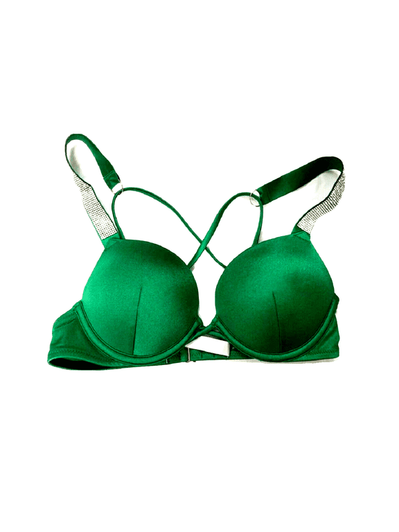 Swim Bombshell Push Up Bikini Top Shine Strappy Strap Green Cup Size 34B NWT